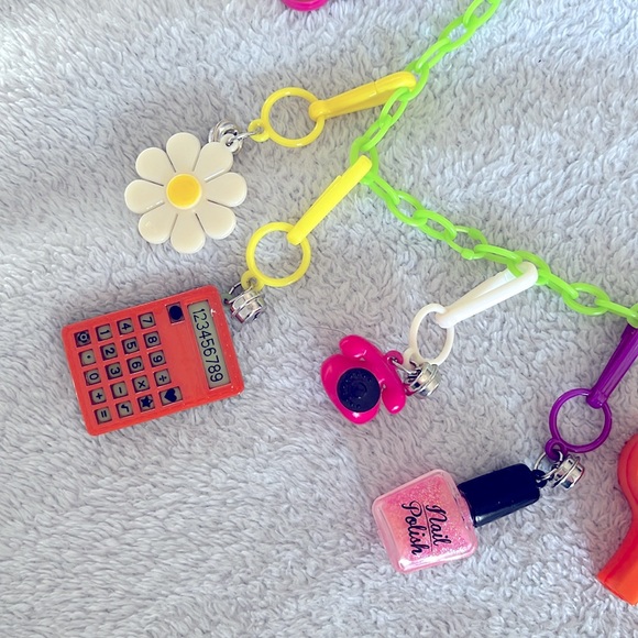 Retro 80s Style Bell Plastic Charm necklace with charms. Collection - Picture 2 of 4